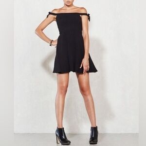 Reformation Genevieve Off-the-Shoulder Pearl Bow Black Minidress Size Small